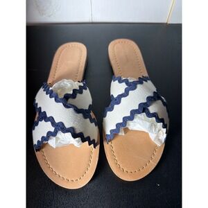 Draper James Canvas Ric Rac Cross Strap Slide Sandals White Navy Womens 9